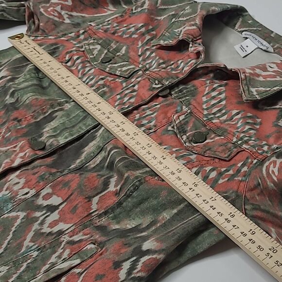 SOUTHWESTERN TWILL GREEN CORAL BUTTON FRONT JACKET JONES NEW YORK  M MEDIUM - Picture 5 of 15